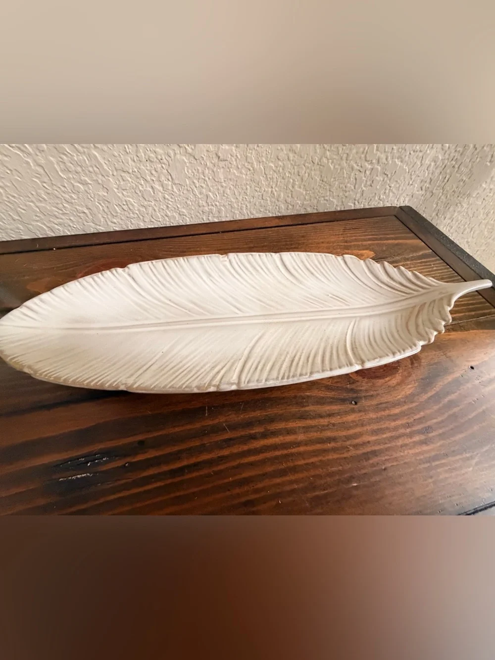 Pier 1 Cream Stoneware Dish with Black Stamp